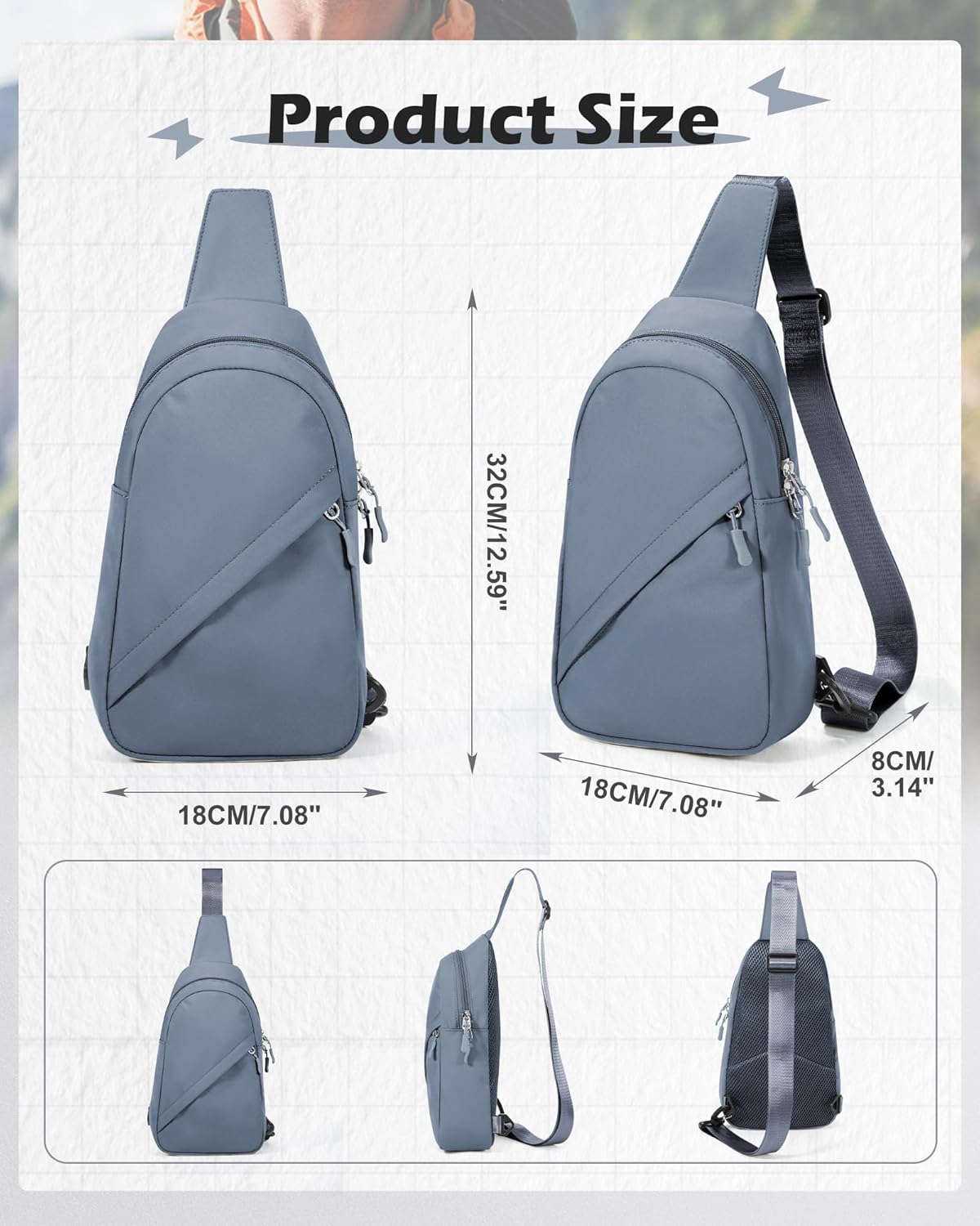 SEAFEW Blue Sling Crossbody Backpack Shoulder Bag for Men Women - Small One Strap Sling Bag Fanny Pack Daypack, Waterproof Nylon Chest Bag for Motorcycle Hiking Travel Gym Sport - Image 3