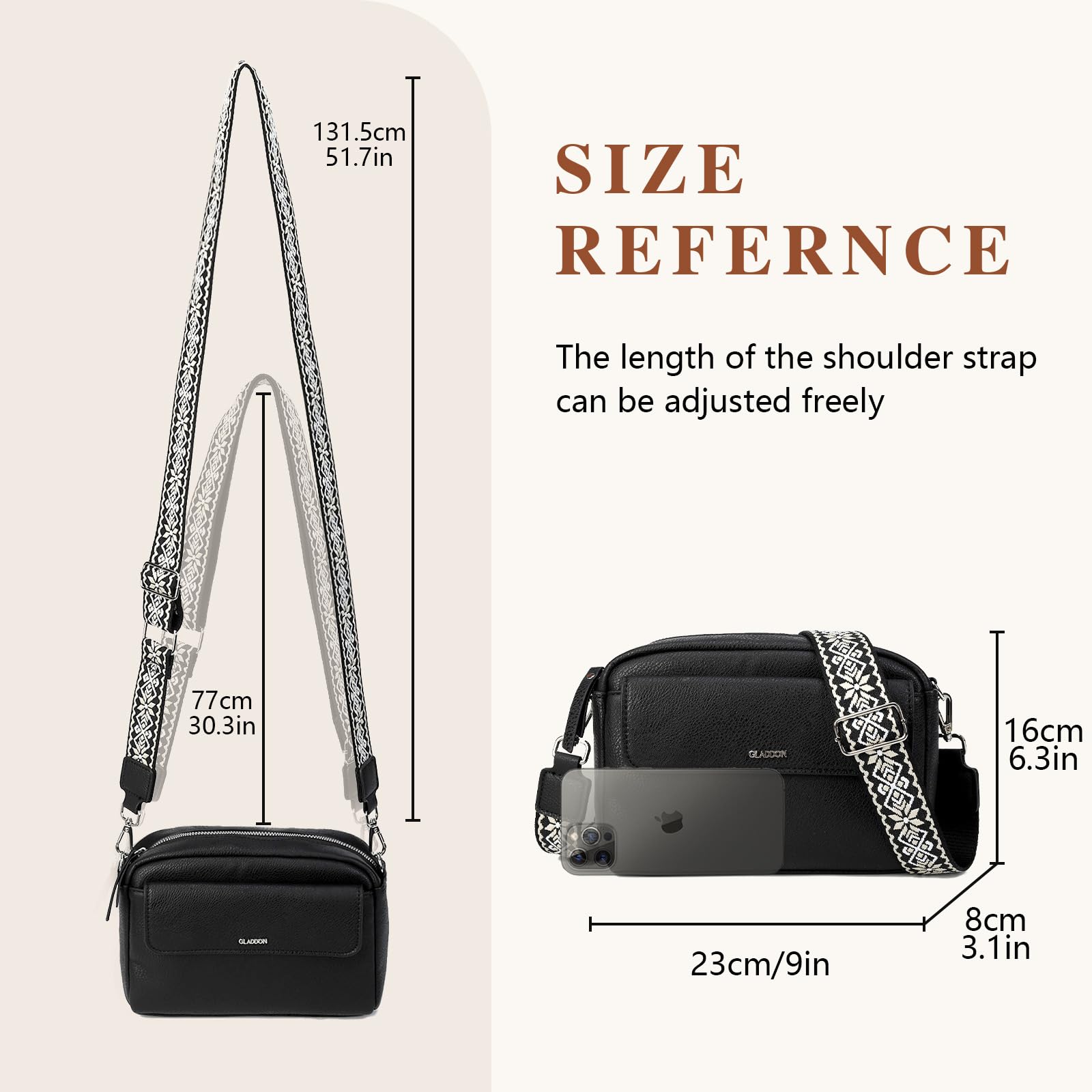 Gladdon borsa donna, borse piccola tracolla, borsa tracolla donna in pelle PU, con tracolla rimovibile, ampio nastro jacquard per uso quotidiano, regalo per le donne