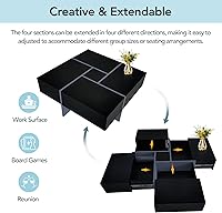 Vista 6 de P PURLOVE Mesa auxiliar para sala de estar, mesa de cóctel cuadrada con 4 compartimentos de almacenamiento ocultos y mesa deslizante extensible