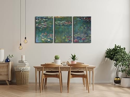 Miniatura 3 de Wieco Art Lienzo de lirios de agua, arte de pared de Claude Monet, famosas pinturas al óleo, obras de arte de reproducción de 3 piezas grandes