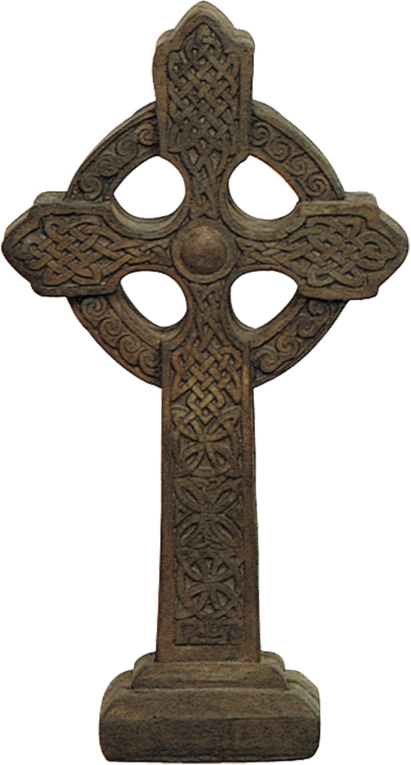 Solid Rock Stoneworks Cross on Base for Garden, Concrete, 16 Inches Tall (PreAged)