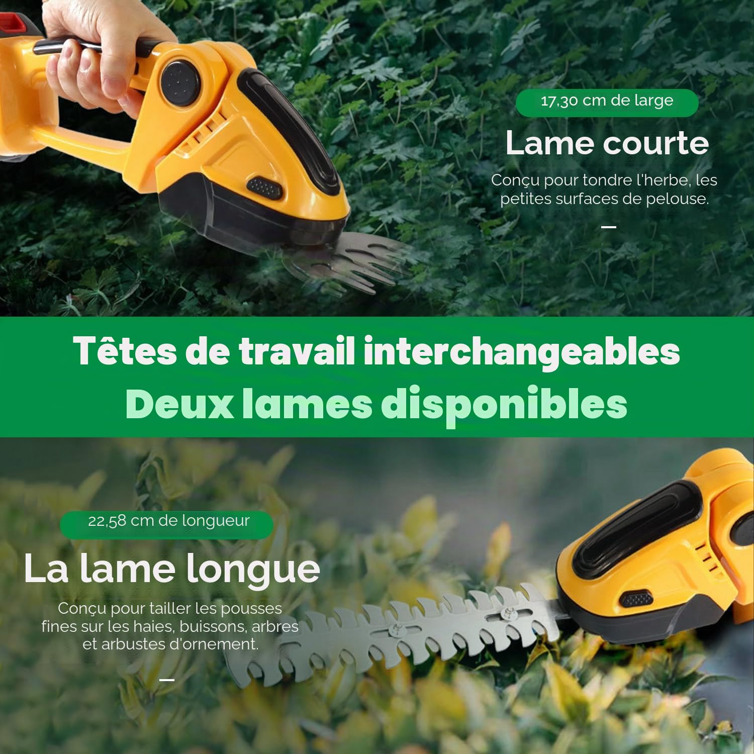 2 en 1 Taille Haie Electrique sans Fil, 24V Cisaille à Gazon sur Batterie Rechargeable Coupe Bordure sans Fil avec Batterie 1500mAh pour Arbustes, Jardin, Gazon, Pelouse