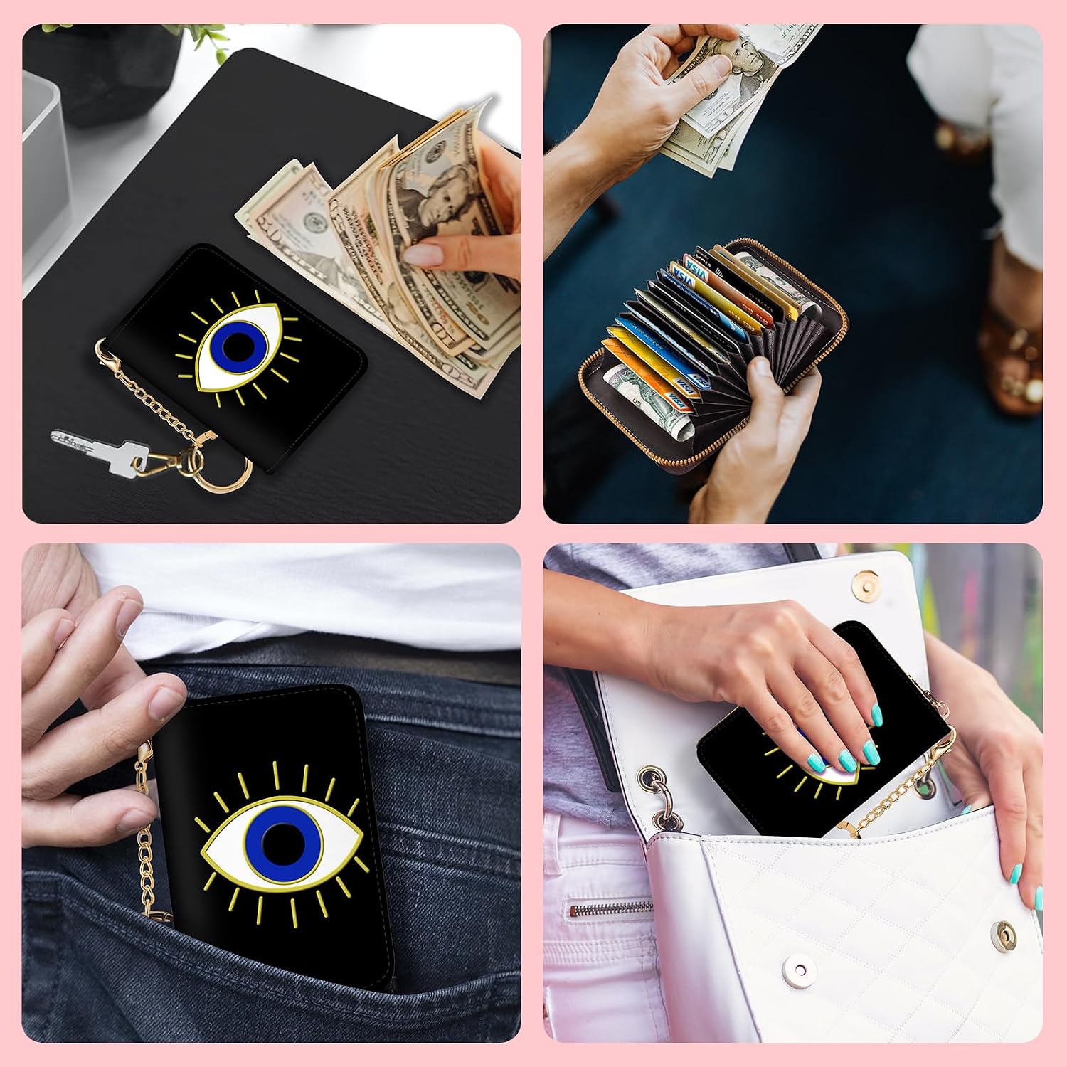 Blusabaca RFID Credit Card Holder Small Women Travel Wallet, Evil Eye image 3
