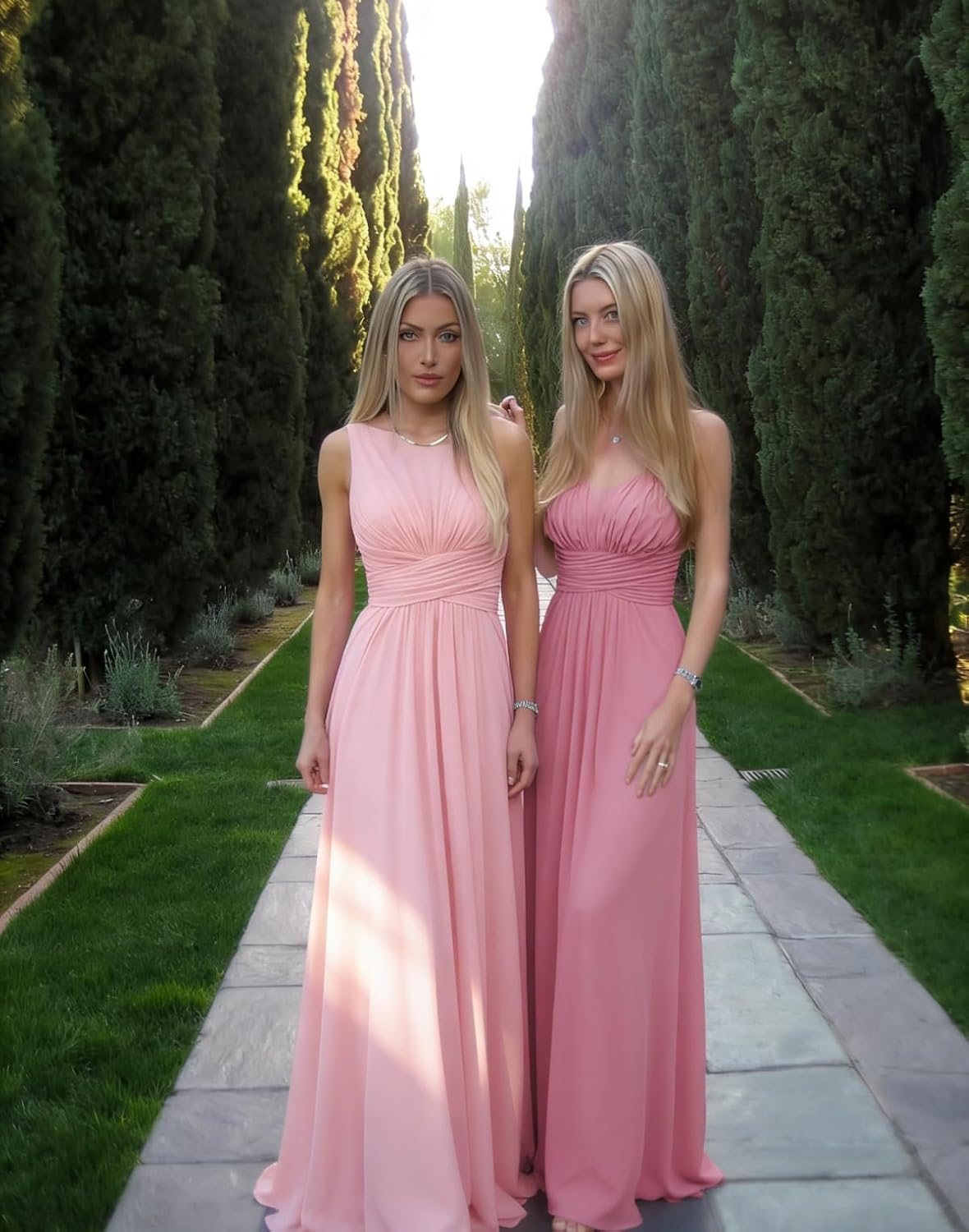 Women's Chiffon Bridesmaid Dresses with Pocket Scoop Neck A Line Formal Evening Dress ZU062