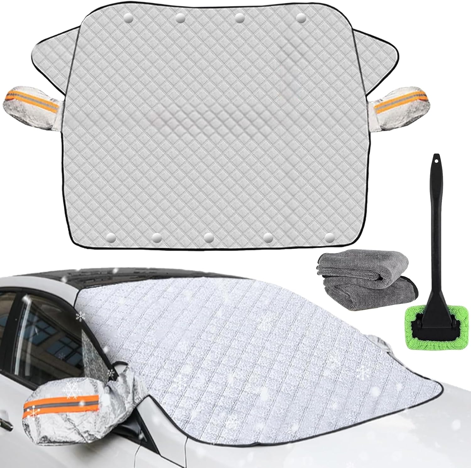 4-Layer Magnetic Windshield Cover for Car, 2026 Windshield Frost Protector Cover, Universal Magnetic Snow Cover with Side Window and Rearview Mirror Protector, for Most Cars, Suv, Truck (SUV Fit)