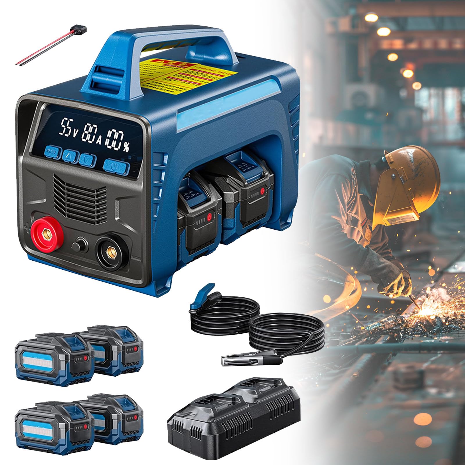 Saldatrice Ad Arco Portatile, Saldatrice Ad Arco,per Riparazioni Auto, Saldatura di Metalli,Arco Stabile,Saldature Pulite, Supporta Il Collegamento di Una Batteria Esterna Six-Battery