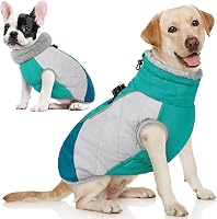 AOFITEE Dog Winter Coat XXL Green: Waterproof Reflective Jacket with Built-in Harness & Fleece Lining for Large Dogs
