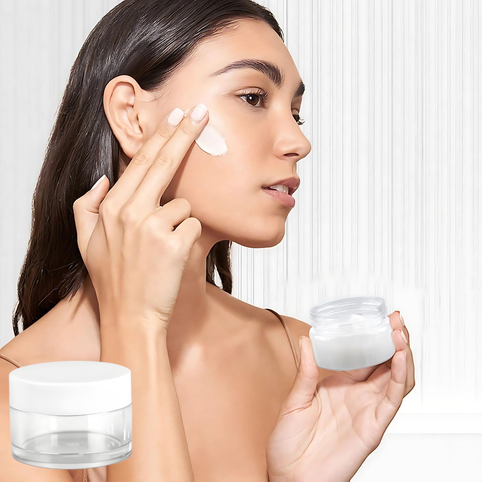 Hian Refillable Cosmetic Jars Pack of 3 (15GM, 3.8x2.5 CM) BPA-Free Acrylic Cream Containers with Leakproof White Lids, Mini Travel Storage for Lotion, Balm, Makeup & Skincare 3