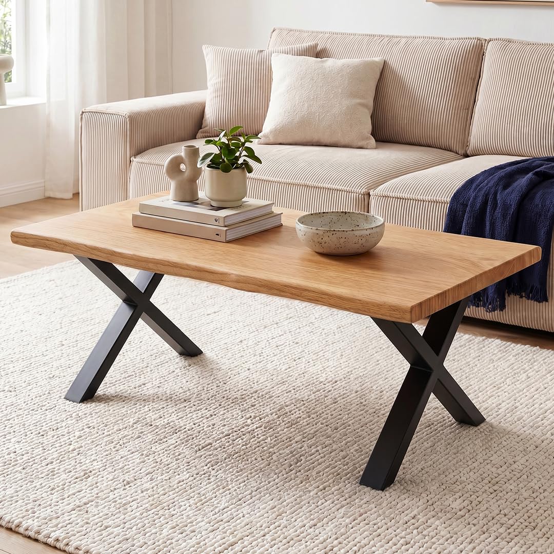 skølm Orm Couchtisch 110x55 cm, Eiche massiv, echte Baumkante, X-Gestell