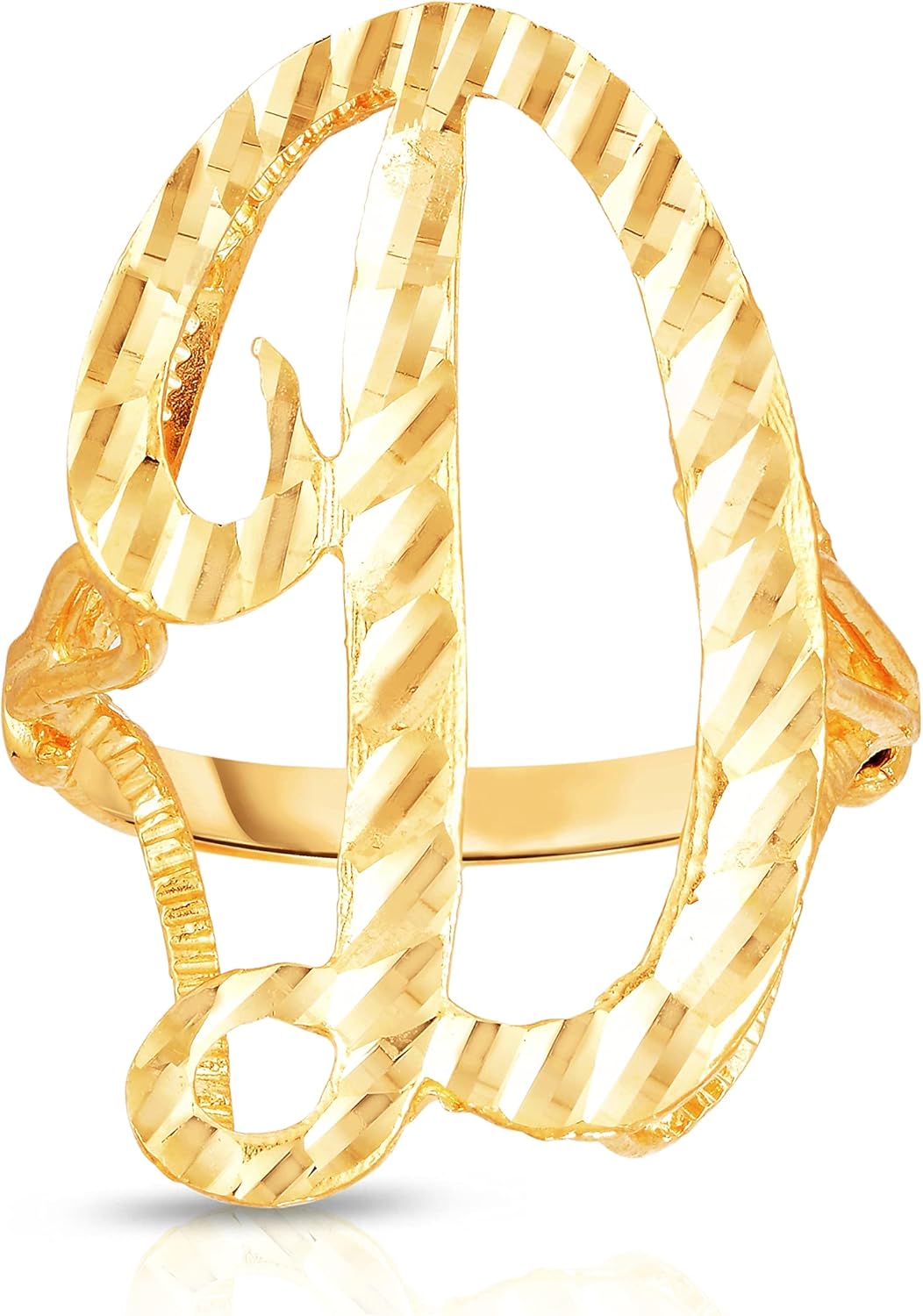 Floreo 10k Yellow Gold A-Z Extra Large Cursive Letter Initial Ring