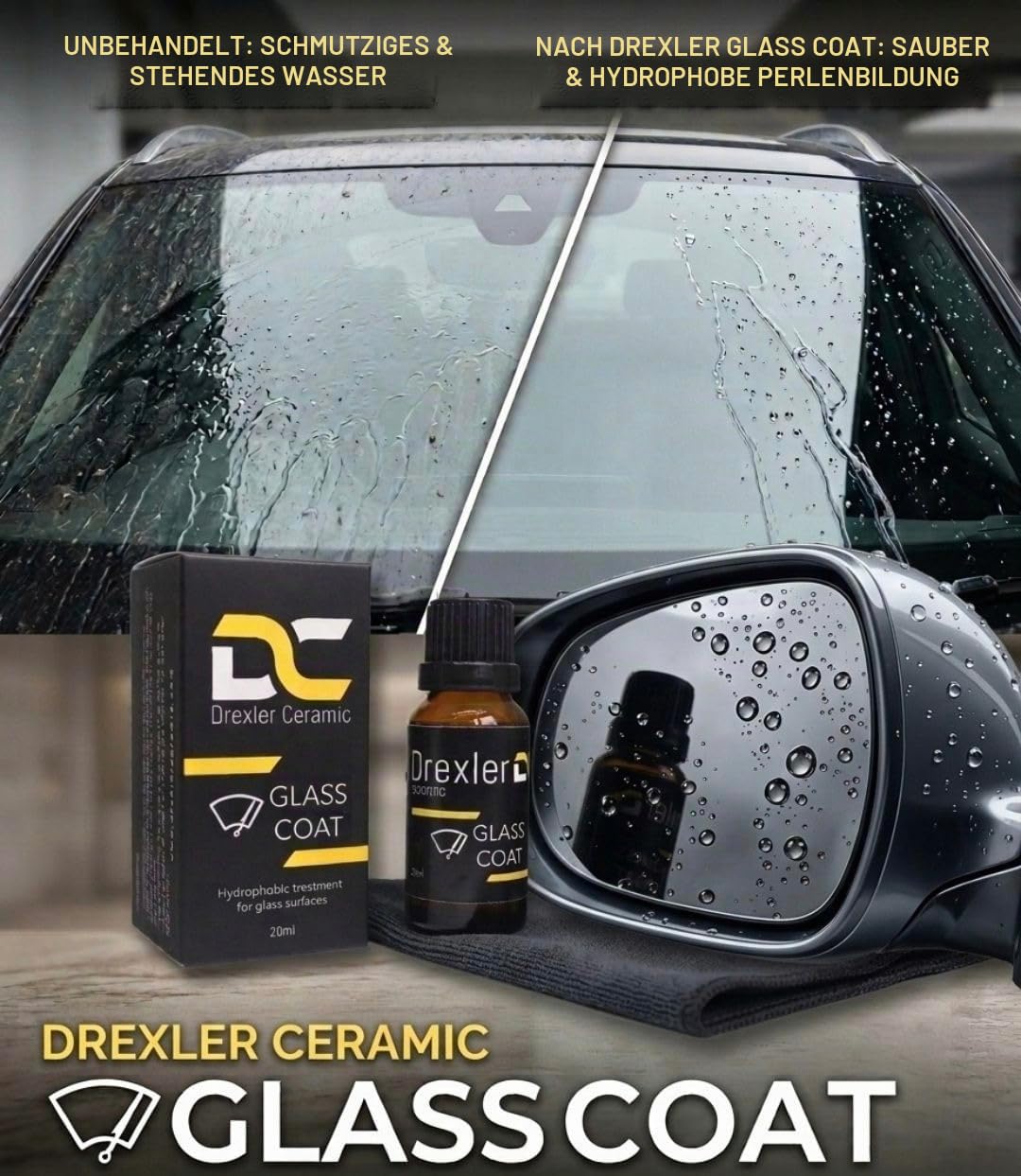 Glass Coat 20ml – Keramikversiegelung Auto Scheiben – Windschutzscheibe Fenster Spiegel Spray Hydrophob Nano Beschichtung bis zu 2 Jahre Schutz