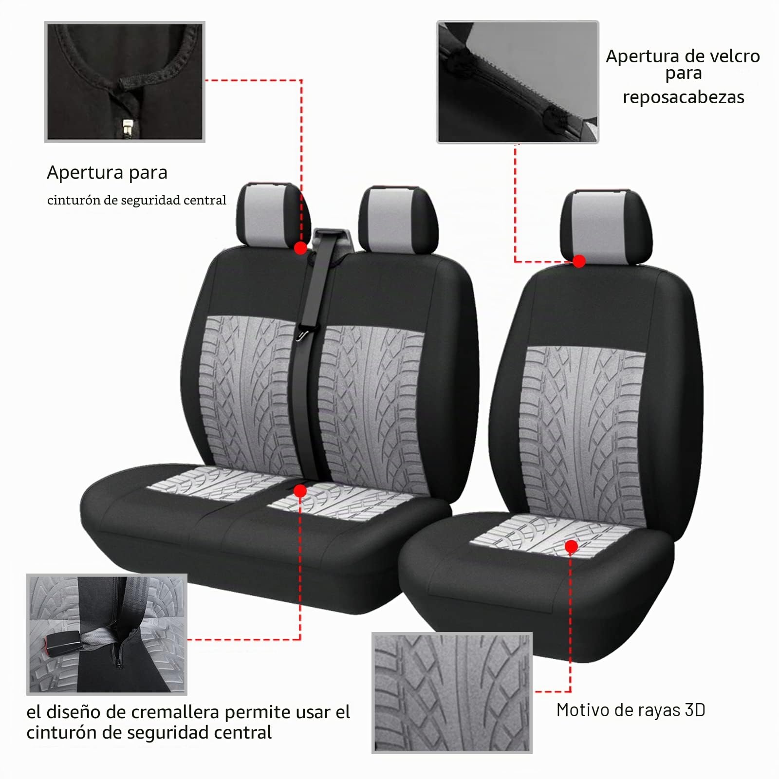 🚐 TOYOUN Fundas Asientos Coche Para Furgonetas 1+2 Plazas – Poliéster Resistente Y Cómodo – Protector Universal Para Jumper, Ducato, Transit, Vito, Movano Y Más