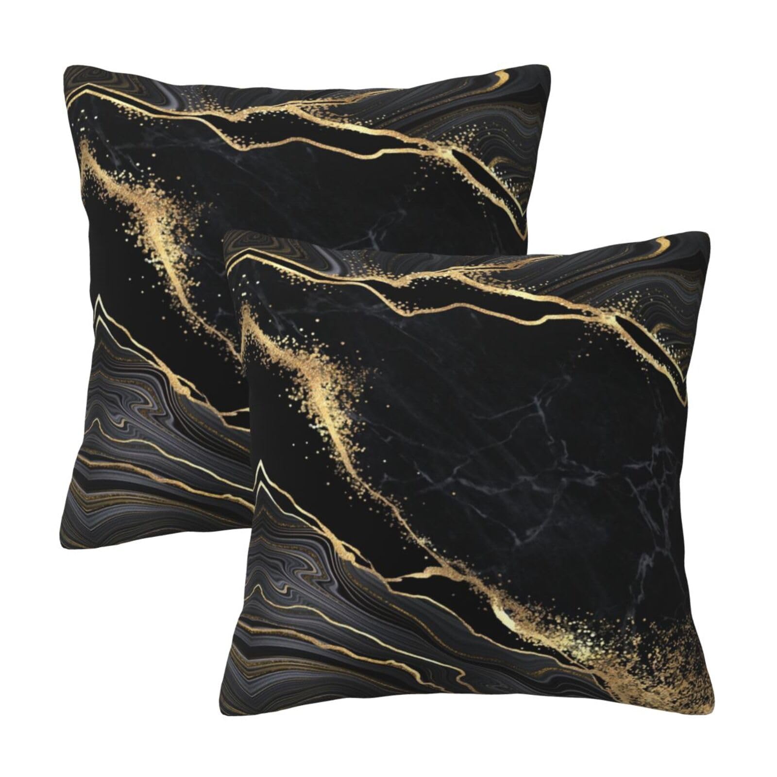 Tebjh Marble Gold And Black Pillow Covers 18X18 In Couch Pillow Case Sets Of 2 Modern Decorative Square Throw Pillows For Home Living Room Bedroom Bed Cushion Outdoor