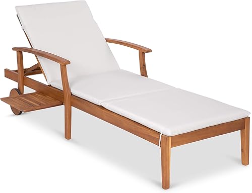 Best Choice Products Silla reclinable de madera de acacia de 79 x 26 pulgadas, muebles de exterior para patio, piscina con mesa auxiliar deslizante,