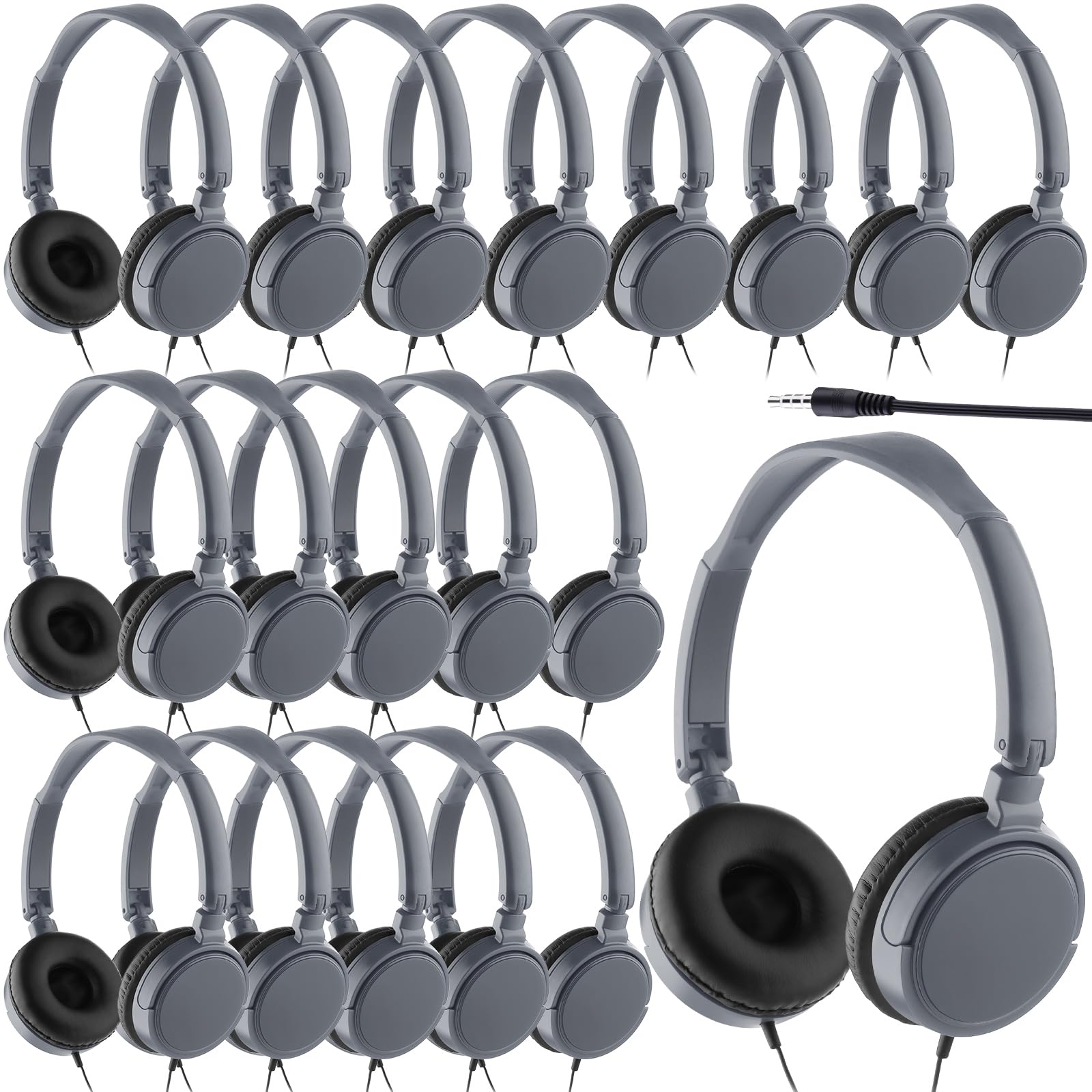 Yunsailing 18 Pack Classroom Headphones Bulk, Wired Headphones,Gray