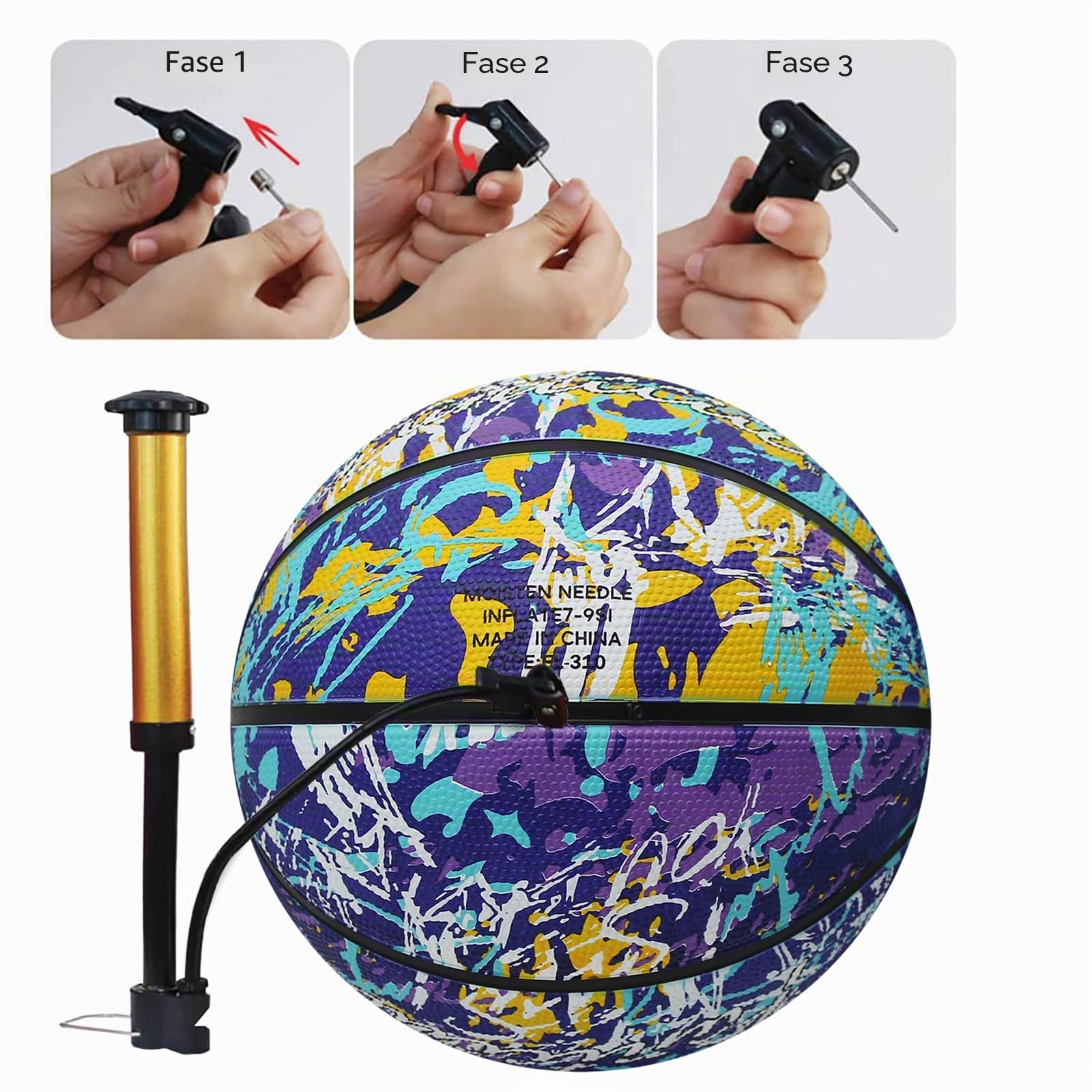 Pallone da basket, misura 5, con pompa, per allenamento di strada, per principianti, adolescenti e adulti (Gomma/Graffiti)