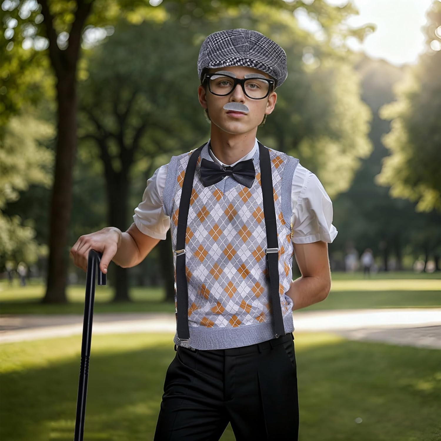 7Pcs 100 Days of School Men Costume, 100 Days of School Man Costume for Halloween Grandpa Costume 1920s Old Man Outfit - Image 6