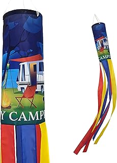 Madrona Brands Happy Camping Windsock | Durable Outdoor Hanging Decoration | Cabin, RV, Trailer, Camper and More | 60-Inch