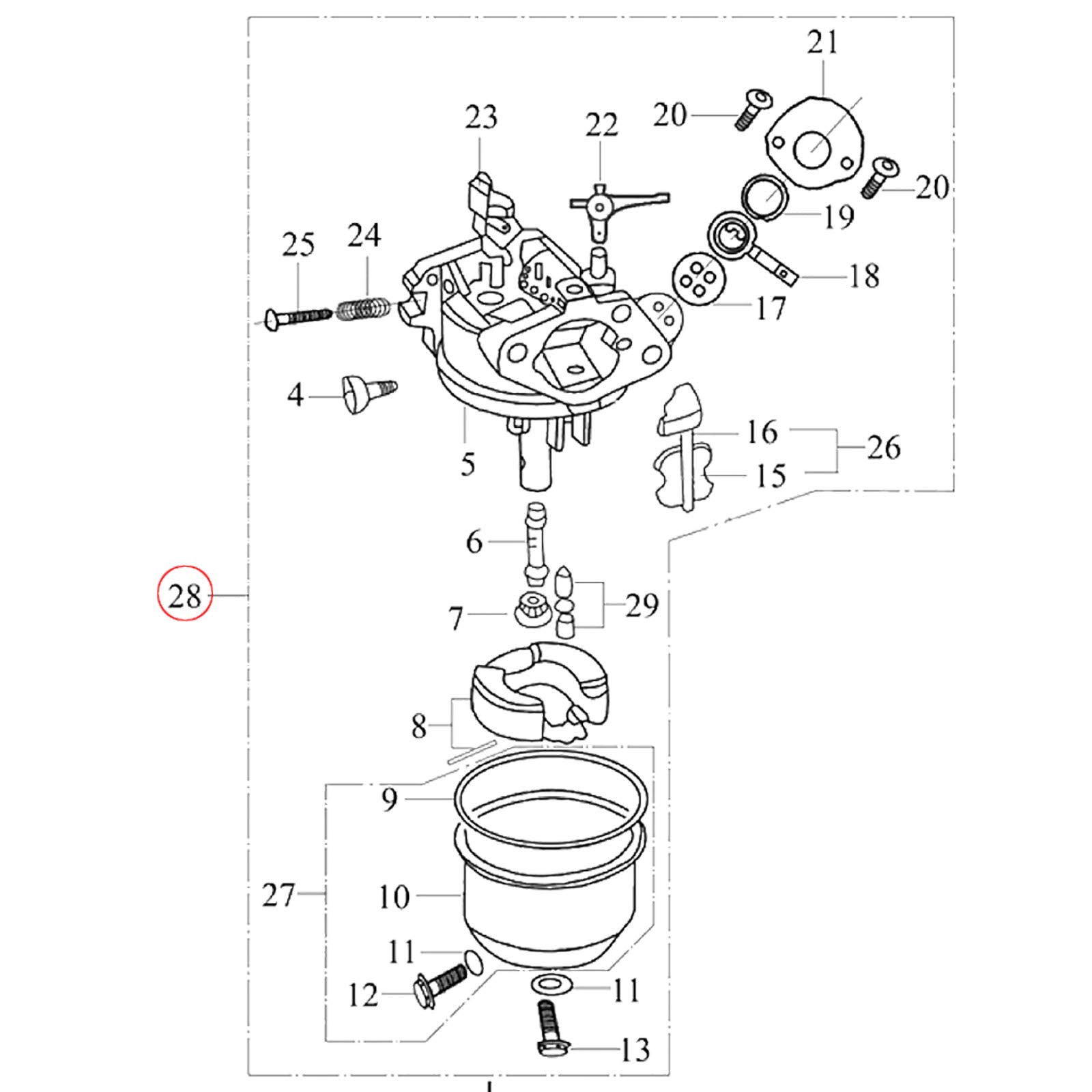 Carburatore di ricambio per motore a benzina LIFAN 13 CV Pezzo di ricambio