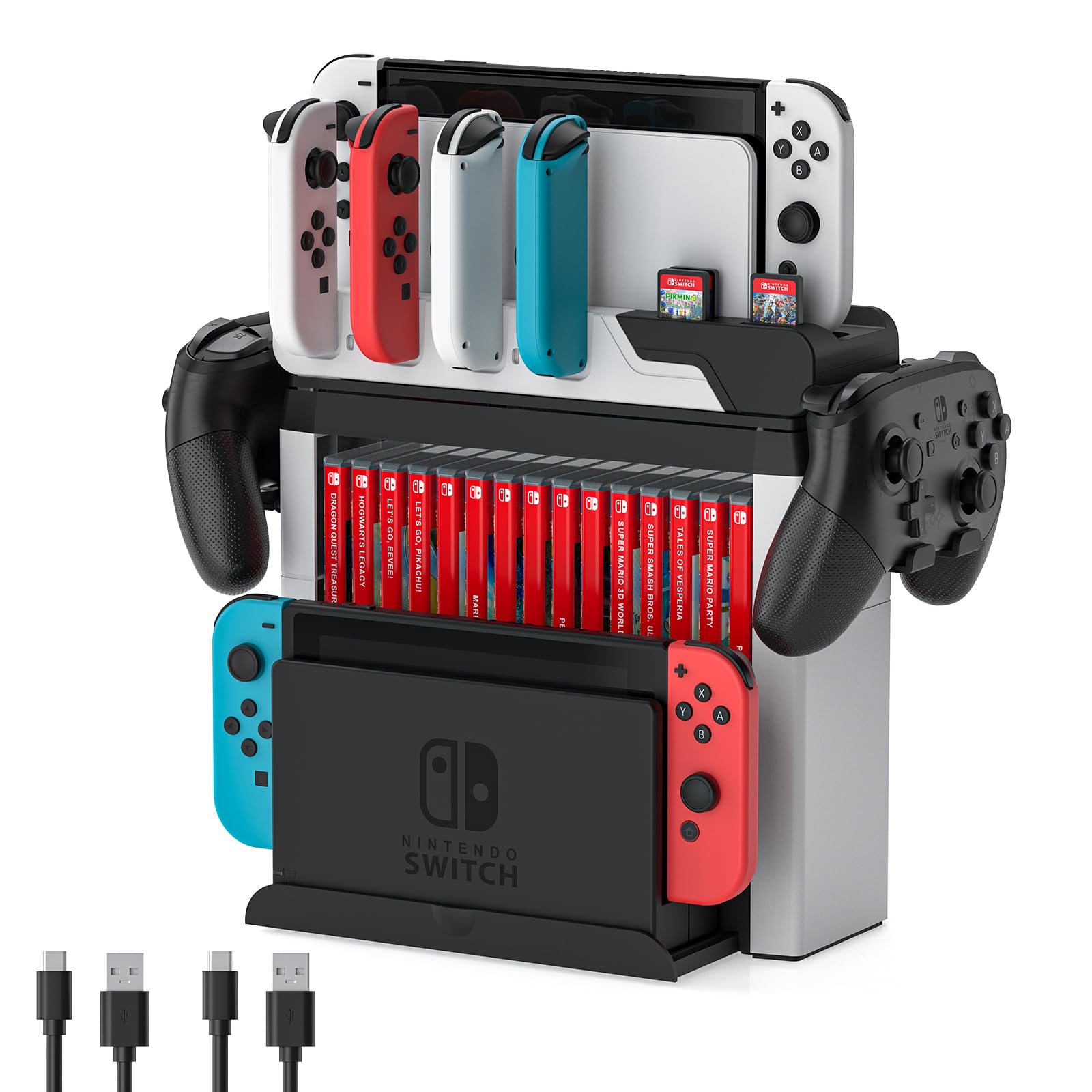Switch Game Storage con controller Charger per Nintendo Switch e modello OLED, MLIFEMFUL Switch Charging Dock carica 6 Joycon, Switch Gaming Accessories Holder Desk, Switch Game Gift Card Organizer