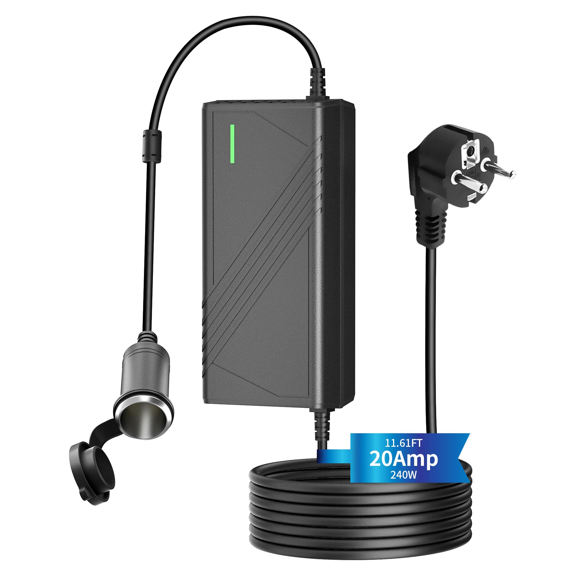 AUCARAUTO 240W/20A/3.54M KFZ Netzadapter, Spannungswandler 230V auf 12V mit Zigarettenanzünder Steckdose, Adapter für Auto Kühlbox Geeignet, Autostaubsauger und andere Autogeräte C20
