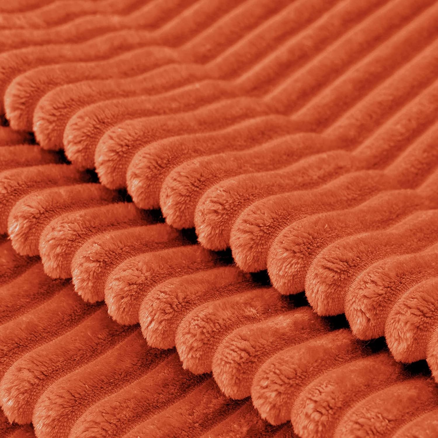 Vessia Flannel Fleece Orange Throw Blanket for Couch, Lightweight Warm Cozy Soft Striped Bed Throw for Adults and Kids, Microfiber Ribbed Sofa Blanket for All Season - Image 6