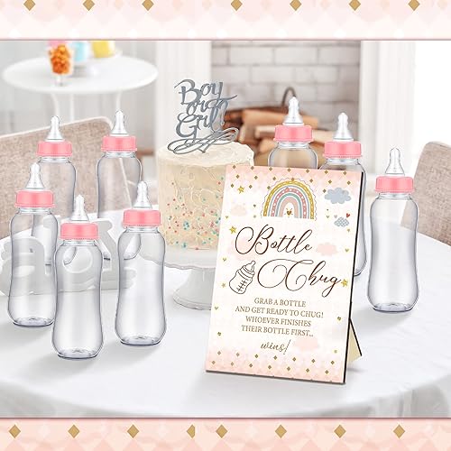 Miniatura 5 de Sherr Juegos de baby shower geniales, letrero de botella de madera para bebé, juegos de regalo de revelación de género y 12 biberones para baby