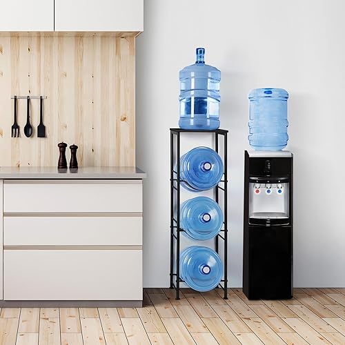 Miniatura 7 de OYEAL Soporte para jarra de agua de 5 galones, organizador para botellas de agua con estante, resistente estante de almacenamiento de botellas de