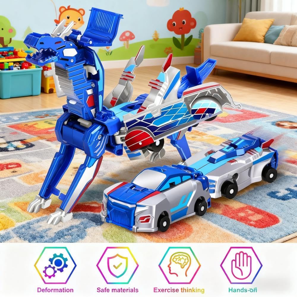 Aimery Collision Transforming Dinosaur Car Toy, 2 Magnetic Cars Convert into Dinosaur Toys,Dino Robot Toy,Kids Toys, Party Birthday for Kids (Colorful Blue)
