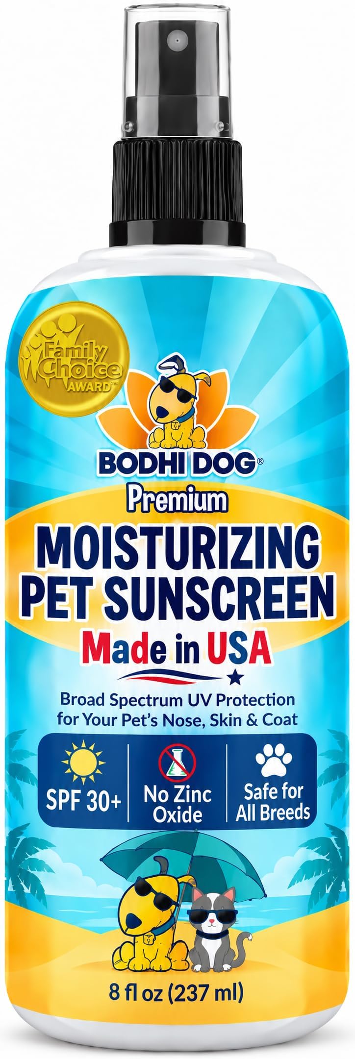 Bodhi Dog Sunscreen | Large 8oz SPF 30+ Moisturizing Pet Sunscreen | Safe for All Breeds of Dogs, Cats and Horses | Natural Skin Protection and Conditioner for Skin, Coat, Nose, and Ears | USA Made