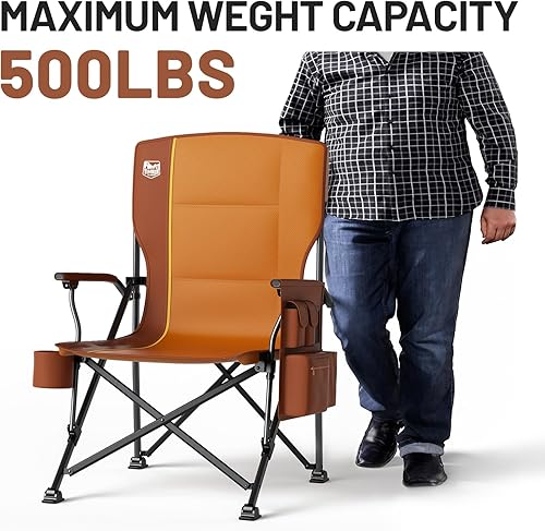 Miniatura 4 de TIMBER RIDGE Silla de campamento plegable de gran tamaño, respaldo alto, resistente para adultos, soporta hasta 500 libras con soporte para tazas,