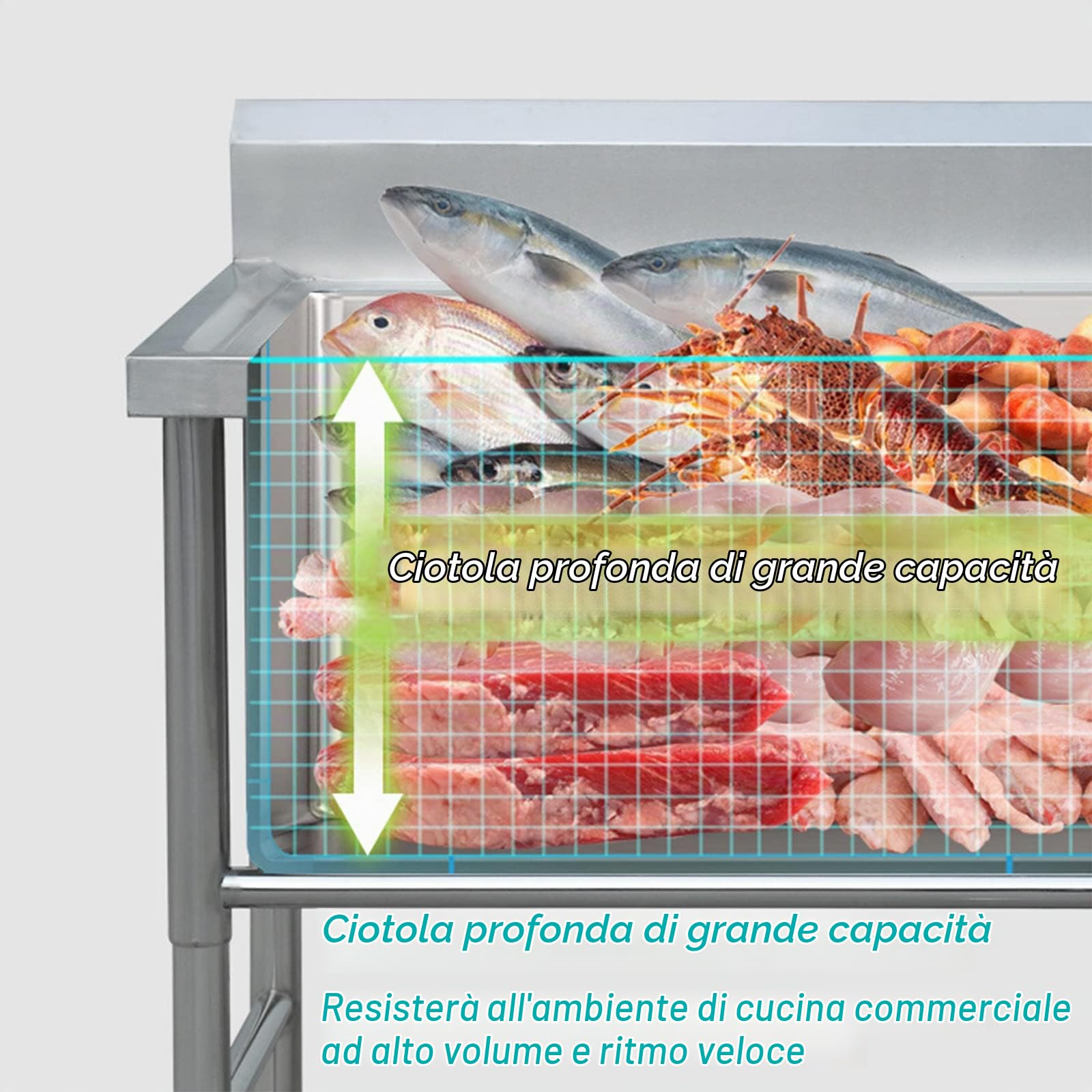 LBONG Lavello del Ristorante commerciale Lavandino Da Cucina Acciaio Inox Lavandino da Esterno di Utilità Lavamani industriale per la casa,Lavanderia,Giardino(100X60X80cm/39.3X23.6X31.4in)