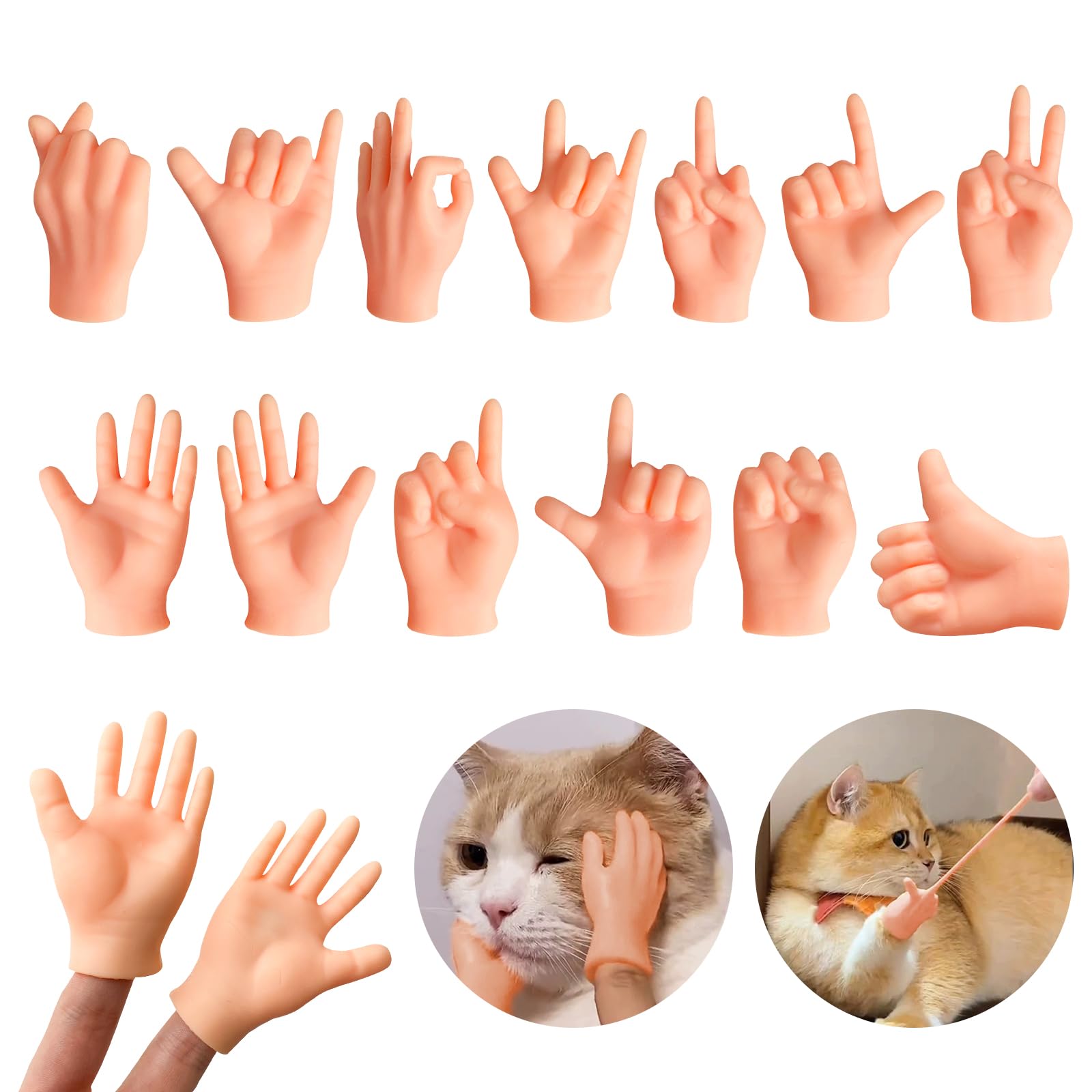 Kaemi 15 Pcs Mini Tiny Hands for Cats Funny Stretchable Little Hands Cute Soft Finger Hands for Finger Puppets Prank Show Cat Lover Gifts Party Favors