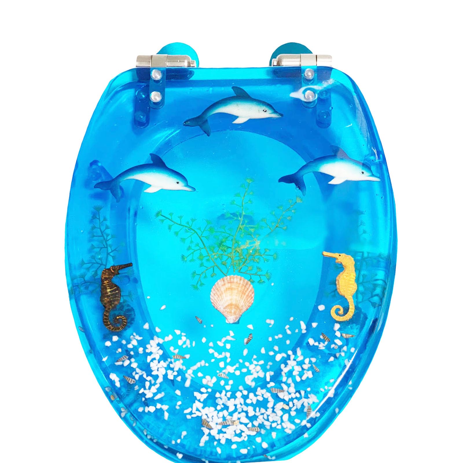 Toilet lid, Resin Toilet Seat Round Purple Slow Close Quick Release Easy to Install Clean 16.5" × 14.2(Dolphins)