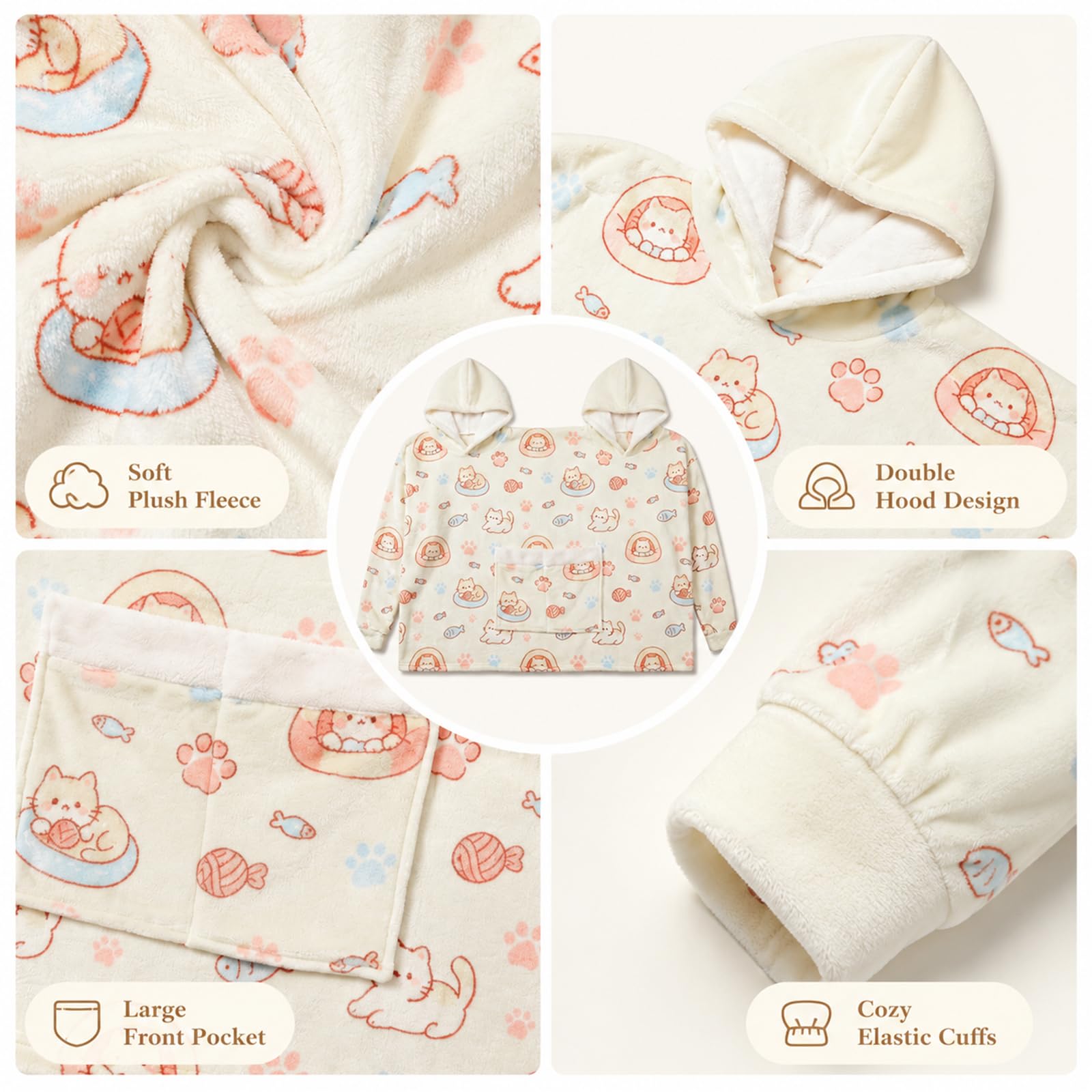 Partner Hoodie Pyjama Set für Paare Oversize Matching Sweatshirts Doppelkapuze Kuschelige Flanell Onesie Hausanzug Geschenk für Sie & Ihn