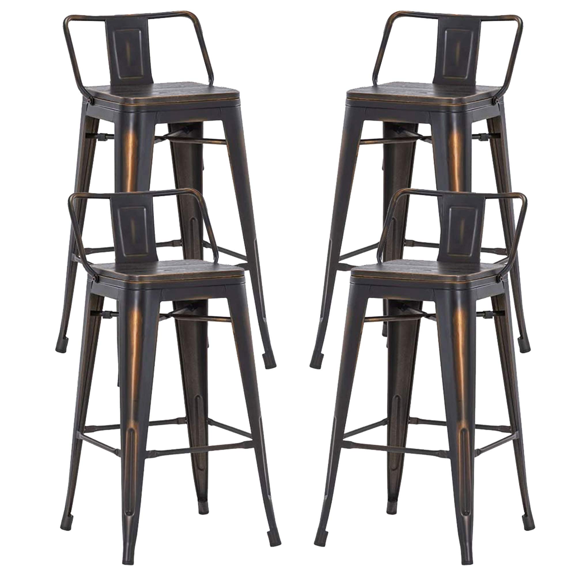 Wood Distressed Metal Bar Stools With Backs Vintage Industrial Bar