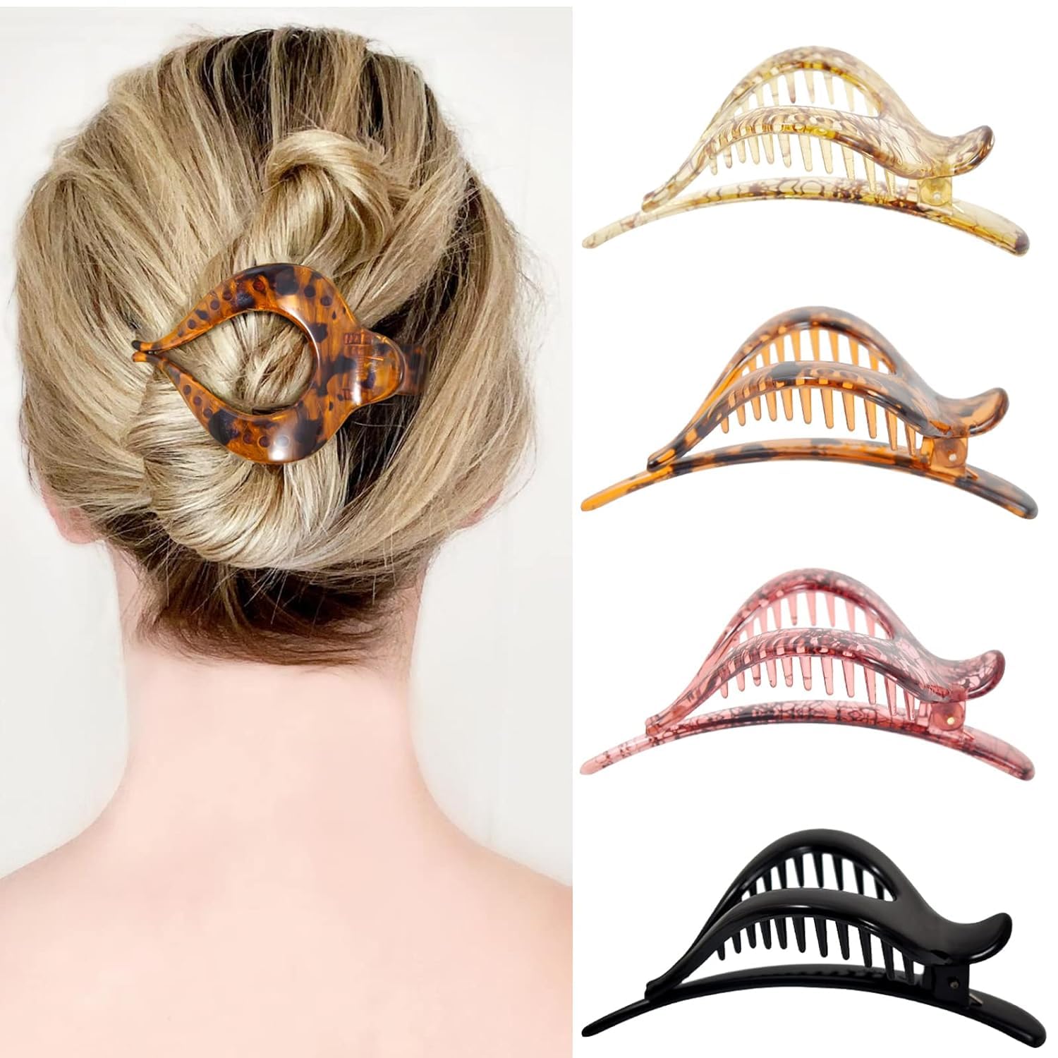 Flat Hair Clips for Women 4PCS Hair Claw French Concord Hair Clip for Thick Hair Flat Claw Clips Grip Yoga Hair Banana Barrettes for Styling Women Girls Thin Hair Accessories