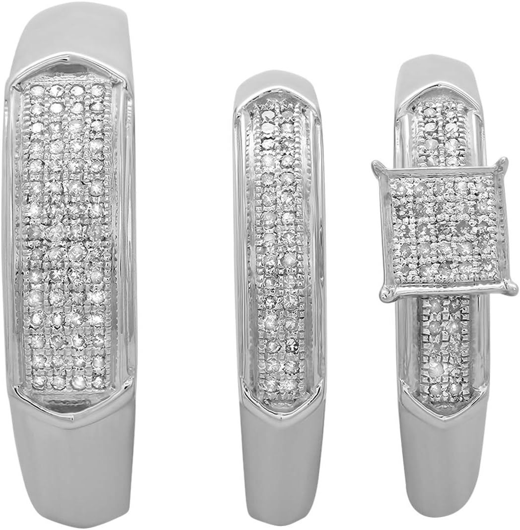Dazzlingrock Collection 0.33 Carat (Cttw) 10K Round White Diamond Men's & Women's Micropave Engagement Trio Ring Set 1/, Solid White Gold