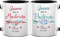 Vista 1 de Padrinos De Bautizo Propuesta Set 2 Tazas Café 11Oz, Quieres Ser Mi Madrina est 2024, Regalo de propuesta de padrinos, Para Niño, Niña, Dios padres