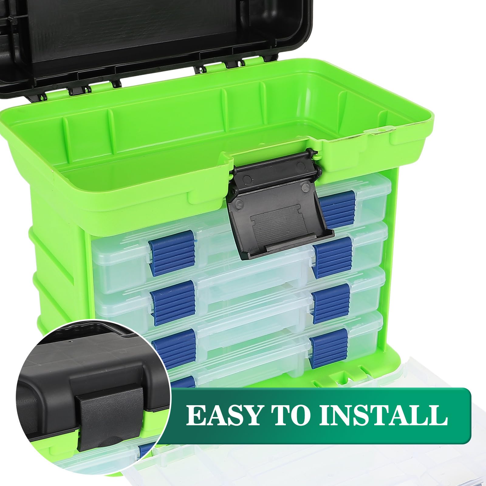 Boîte de Rangement en Plastique Vert pour Accessoires de Pêche Kit Outils Forte Capacité de Charge Rangement des Petits Objets Pêche en Mer