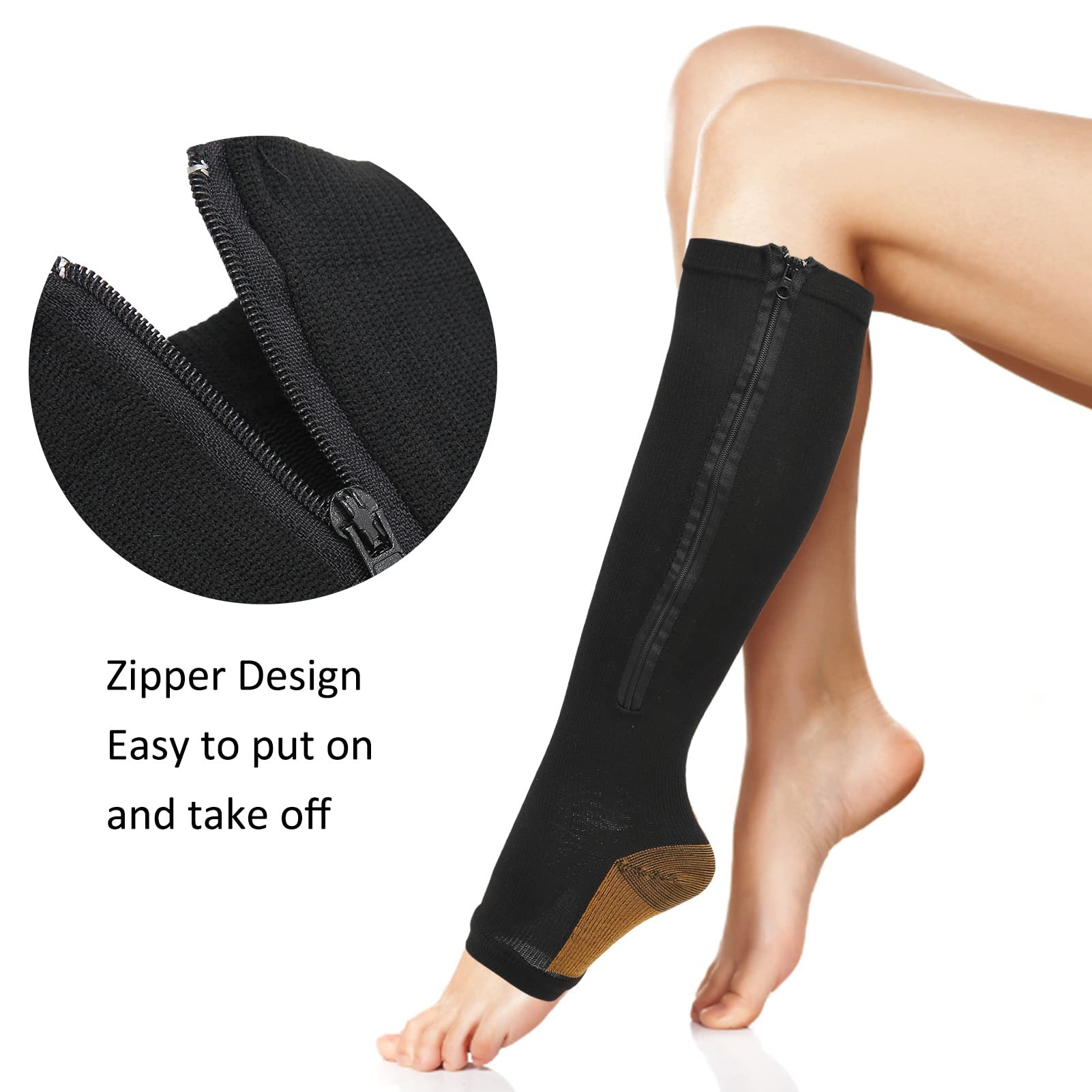 Zipper Compression Socks, Nylon Open Toe Leg Shaping Socks for Women for Leg Shaping and Slimming Ankle Compression(L/XL-Black) - Image 4