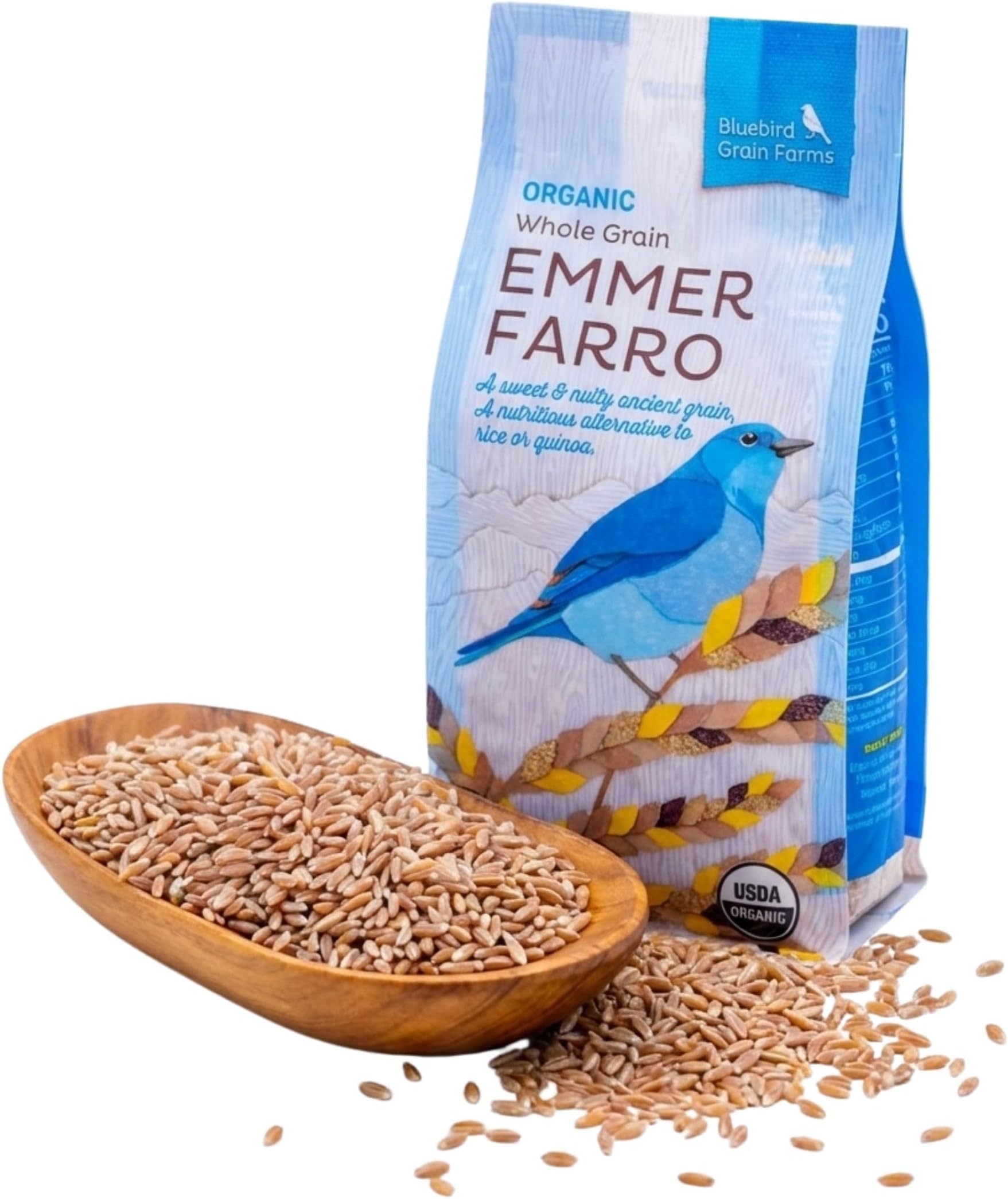 Bluebird Grain Farms Organic Whole Grain Emmer Farro, 1 Lb.