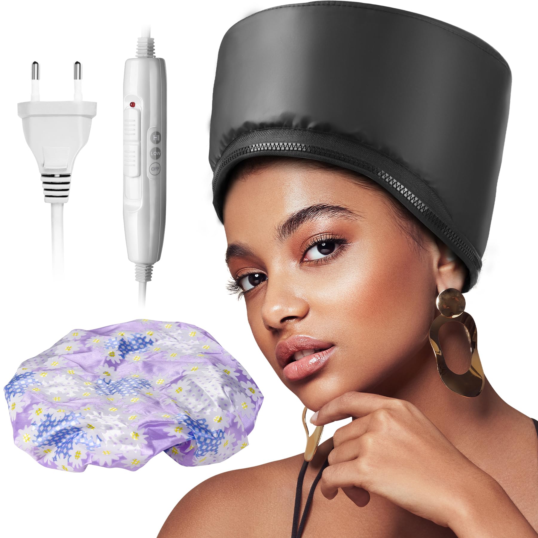 Cuffia Termica per Capelli, Cappello termico per Capelli Elettrico, Cuffia Cappuccio con 2 modalità di temperatura per Hair Cura Casa, salone (Nero)