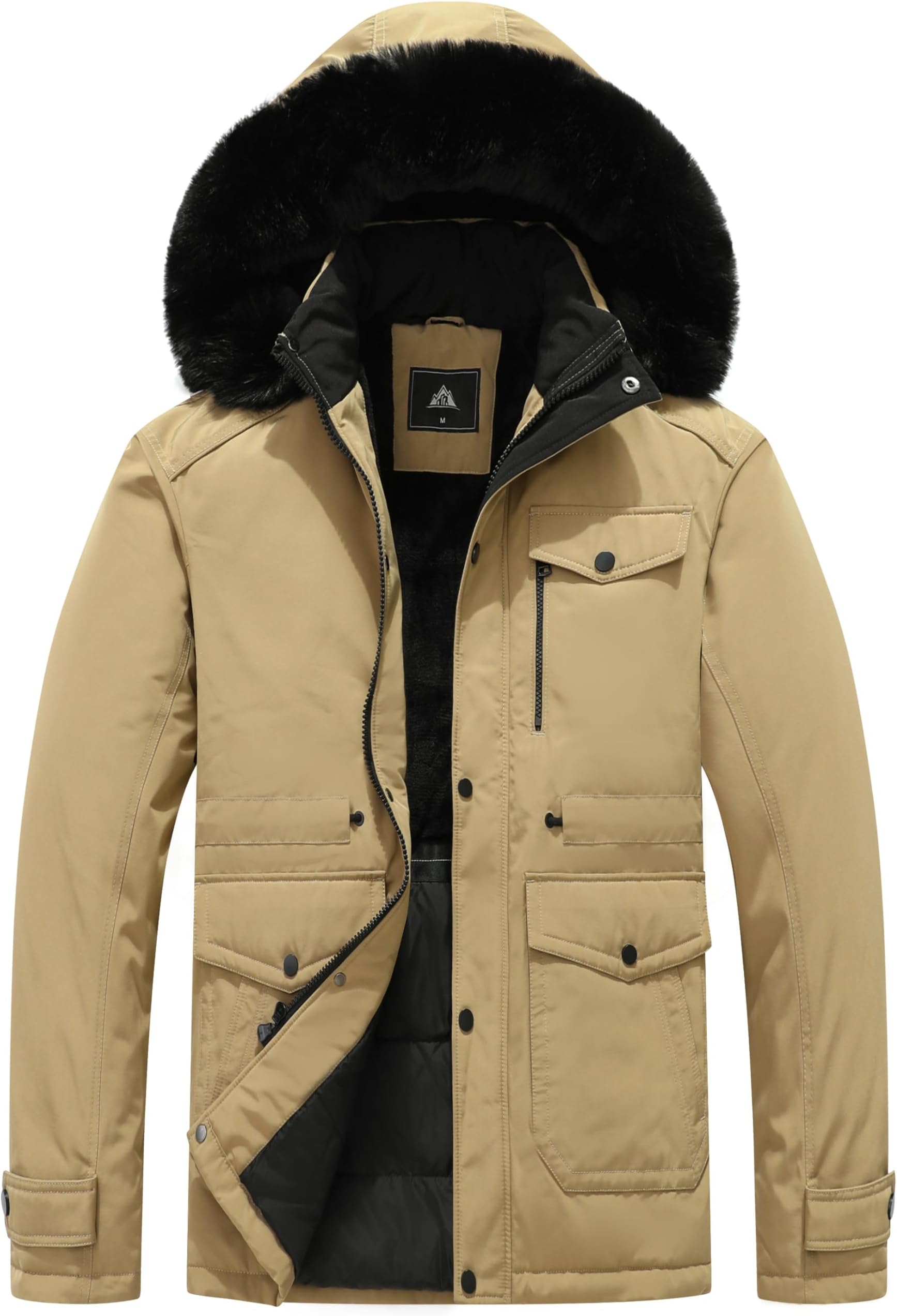 MOERDENG Men's Winter Coat Down Waterproof Thickened Parka Jacket With Artificial Fur Detachable Hood