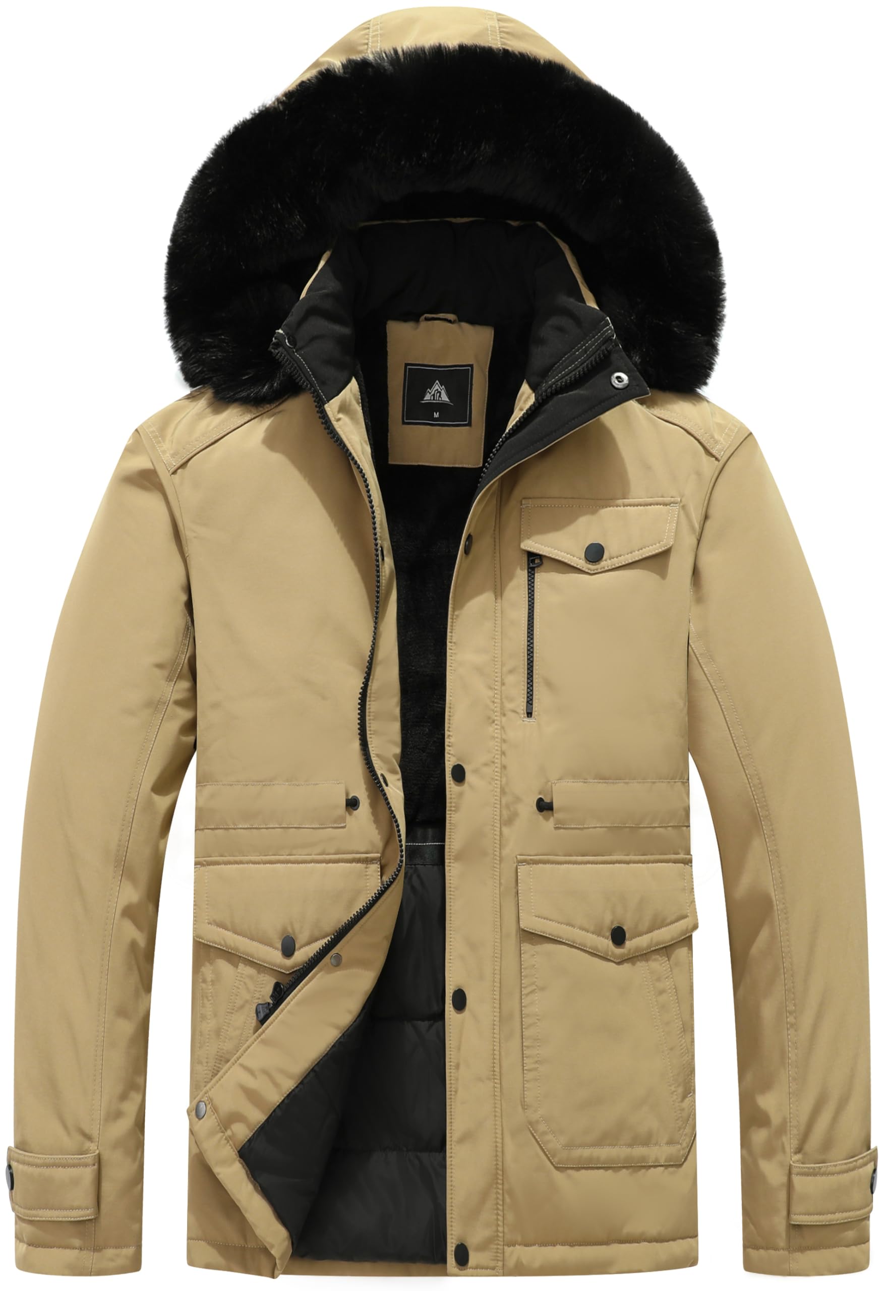 MOERDENG Men's Winter Coat Down Waterproof Thickened Parka Jacket With Artificial Fur Detachable Hood