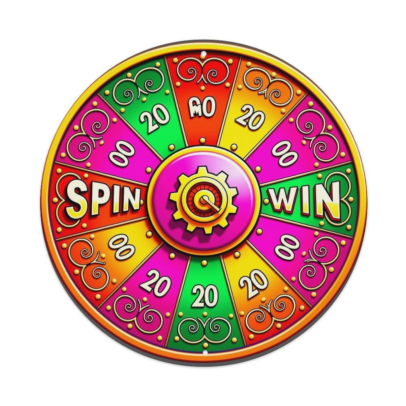 Jdyansheng Vintage Colorful Spin Win Wheel Pattern Tin Sign Metal Poster Metal Signs For Home Man Cave Bar Cafe Kitchen Laundry Room Wall Decorations 8X8 Inches