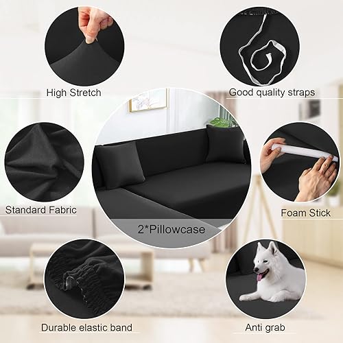 Miniatura 3 de NAISI Funda para sofá en forma de L, 2 piezas, funda elástica suave con 2 fundas de almohada, protector de muebles, fundas de sofá seccional de 3