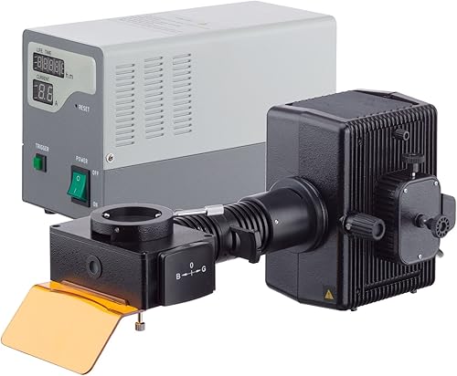 Miniatura 2 de AmScope Microscopio de fluorescencia corregido infinitamente 40X-1000X con iluminación LED Koehler y pieza de nariz quíntuple