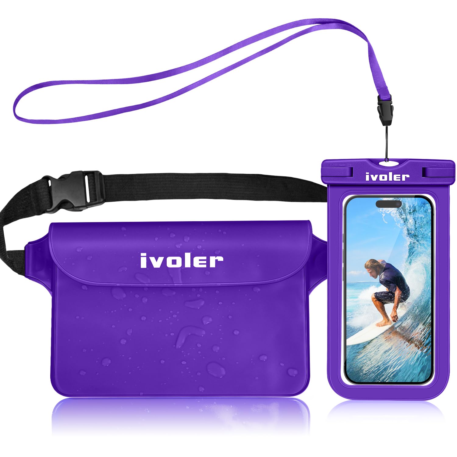 ivoler wasserdichte Tasche Beutel Bauchtasche Schutzhülle mit wasserdichte Handyhülle, Universal Strand-Tasche mit Handytasche Wasserdicht für Wassersport, Strand, Schwimmen, Bootfahren (Rot)