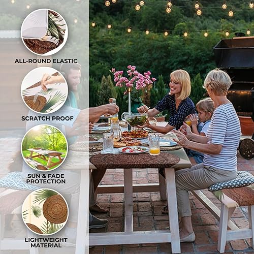 Miniatura 12 de RNOONY Funda de mesa de picnic de poliéster de 8 pies con fundas de banco, resistente al viento y al agua, perfecto para regalos de campamento